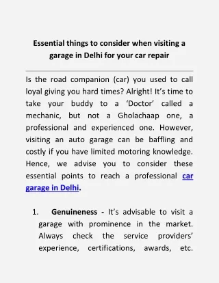 Essential things to consider when visiting a garage in Delhi for your car repair