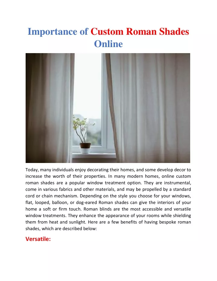 importance of custom roman shades online
