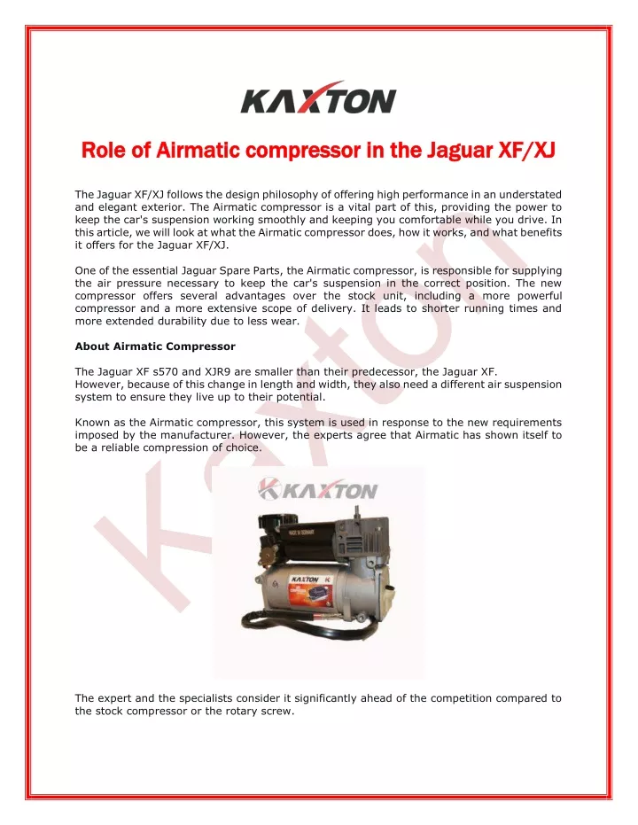 role of airmatic compressor in the jaguar