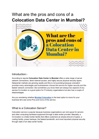 what are the pros and cons of a colocation data