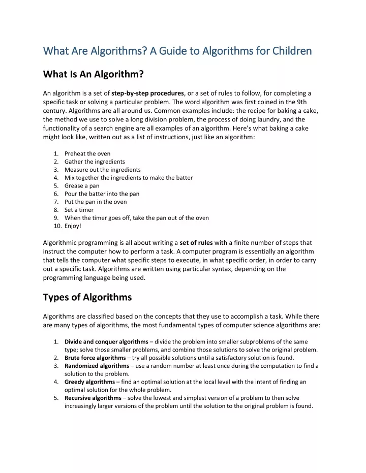 what are algorithms a guide to algorithms