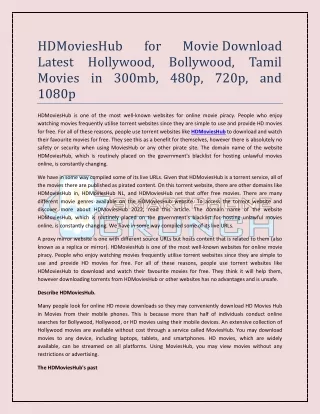 HDMoviesHub for Movie Download Latest Hollywood, Bollywood, Tamil Movies in 300m