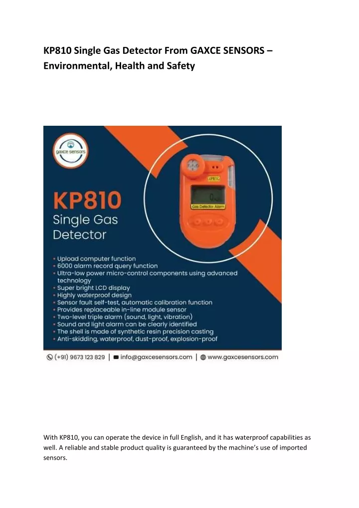 kp810 single gas detector from gaxce sensors