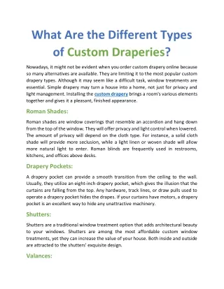 What are the different types of custom draperies