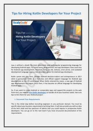 tips for hiring kotlin developers for your project