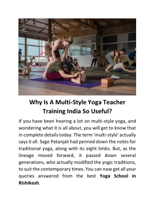 Why Is A Multi-Style Yoga Teacher Training India So Useful?