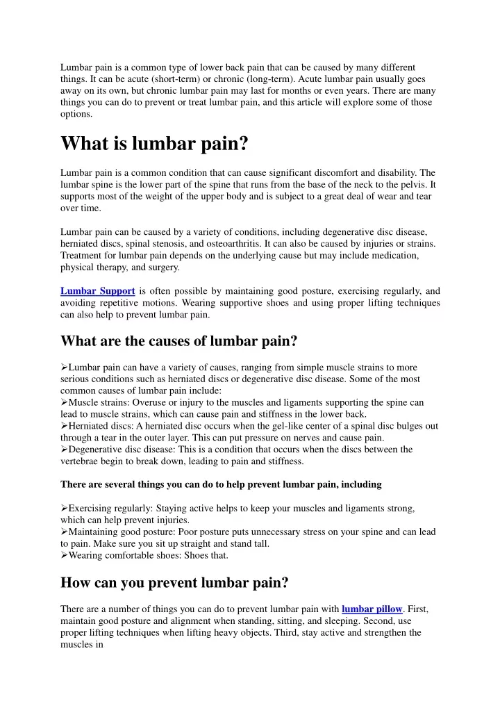lumbar pain is a common type of lower back pain