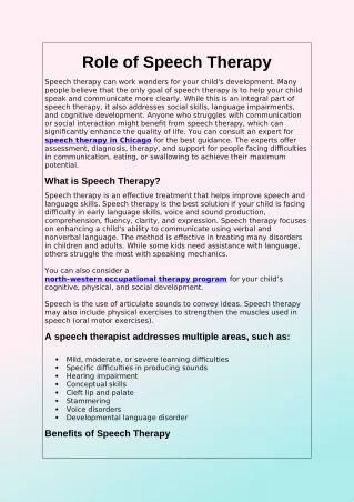role of speech therapy