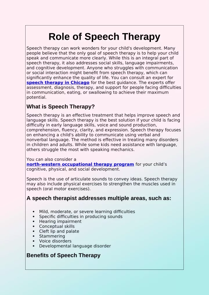 role of speech therapy