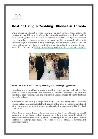 Cost of Hiring a Wedding Officiant in Toronto