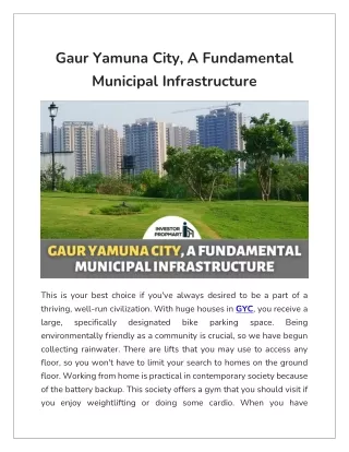 Gaur Yamuna City, A Fundamental Municipal Infrastructure