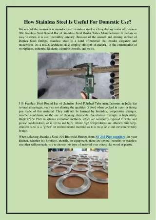 How Stainless Steel Is Useful For Domestic Use