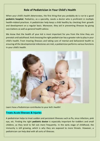 Role of Pediatrician in Your Child’s Health