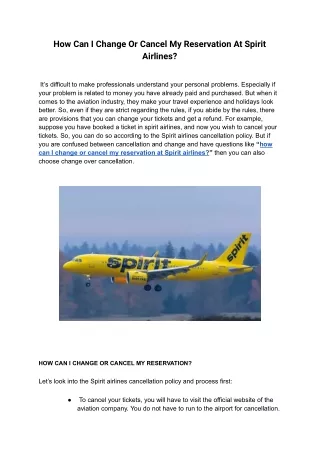 How Can I Change Or Cancel My Reservation At Spirit Airlines?