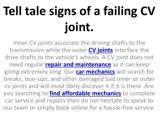 tell tale signs of a failing cv joint