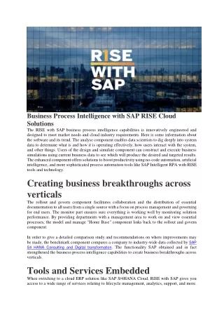 Business Process Intelligence with SAP RISE Cloud Solutions