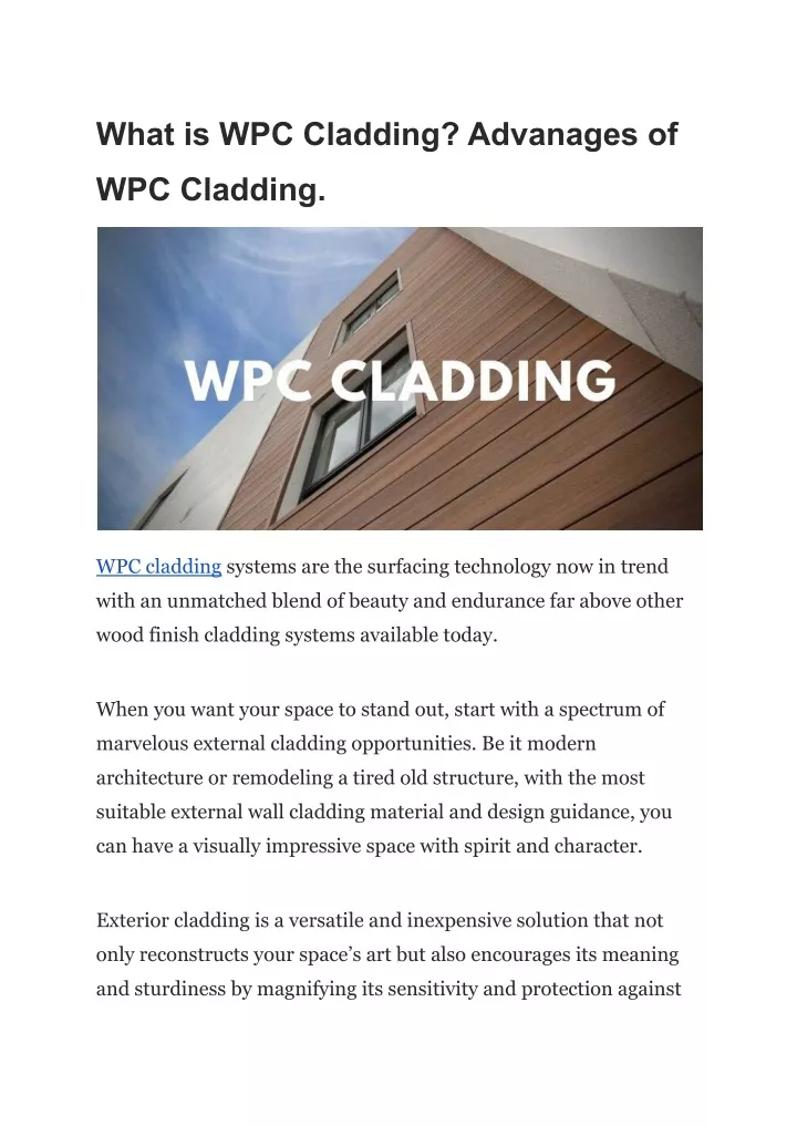 what is wpc cladding advanages of
