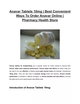 Anavar Tablets 10mg _ Best Convenient Ways To Order Anavar Online _ Pharmacy Health Store