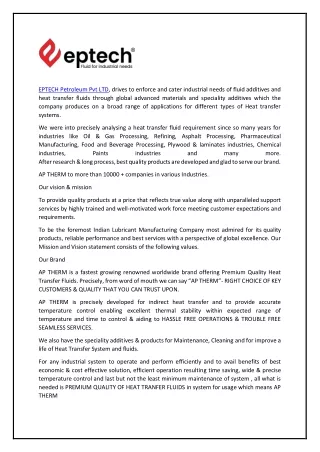 Eptech Petroleum Pvt Ltd ,works closely with a number of Petroleum solutions to