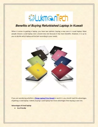 Benefits of Buying Refurbished Laptop in Kuwait at Best Price