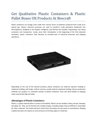 Get Qualitative Plastic Containers & Plastic Pallet Boxes UK Products At Beecraft UK Ltd.docx