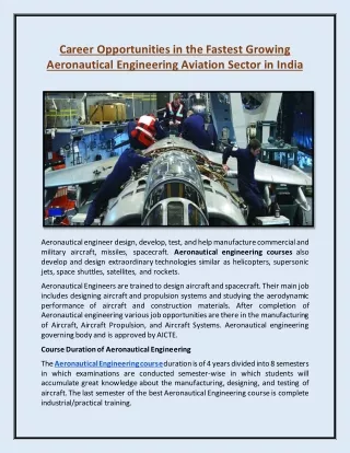 Career Opportunities in the Fastest Growing Aeronautical Engineering Aviation Sector in India