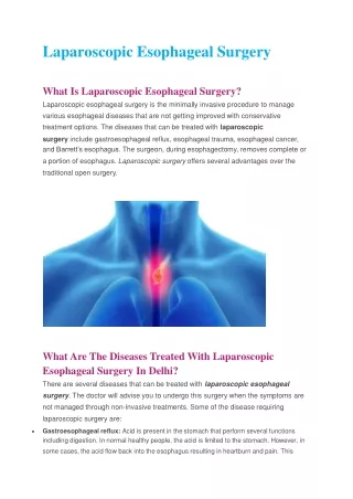 Laparoscopic Esophageal Surgery in Delhi By The Top Surgeon Dr. Neeraj Goel