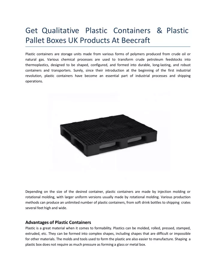 get qualitat i v e plastic containers plastic pallet boxes uk products at beecraft