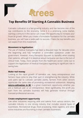 Know The Top Benefits Of Starting A Cannabis Business