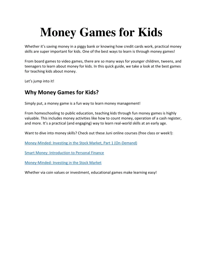 money games for kids