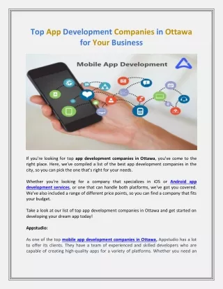 Top App Development Companies In Ottawa For Your Business