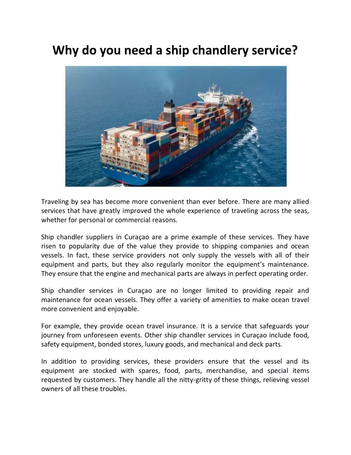 why do you need a ship chandlery service