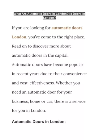 What Are Automatic Doors in London