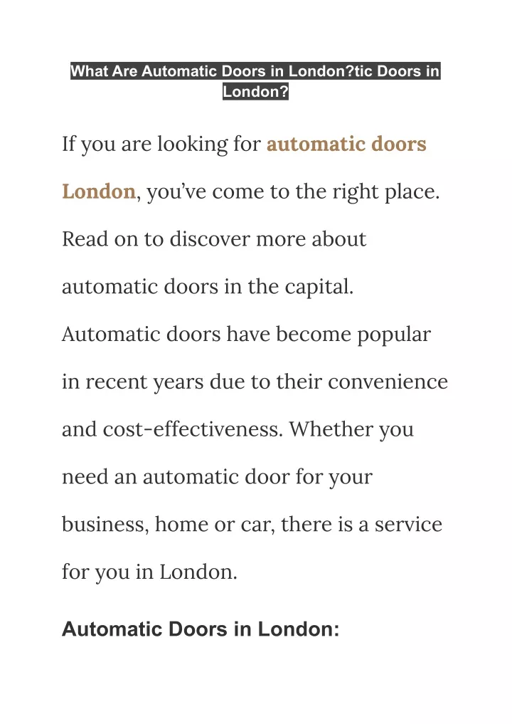 what are automatic doors in london tic doors
