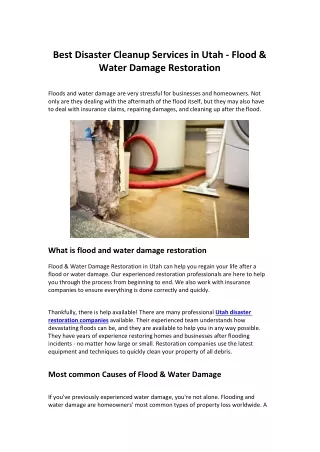 Best Disaster Cleanup Services in Utah - Flood & Water Damage Restoration