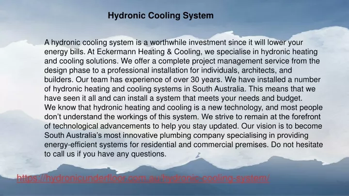 hydronic cooling system