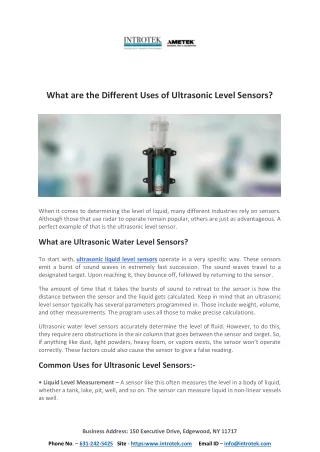 What are the Different Uses of Ultrasonic Level Sensors?