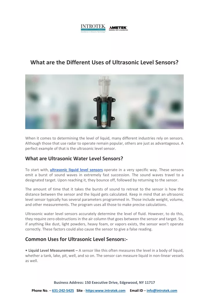 what are the different uses of ultrasonic level