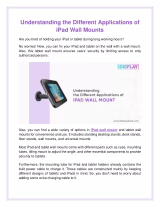 Different Applications of iPad Wall Mounts
