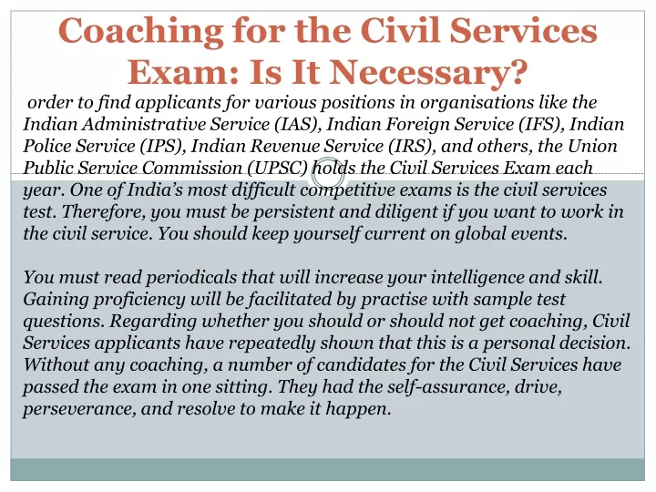 coaching for the civil services exam is it necessary
