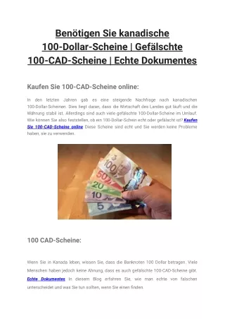 Benötigen Sie kanadische 100-Dollar-Scheine _ Gefälschte 100-CAD-Scheine _ Echte Dokumentes