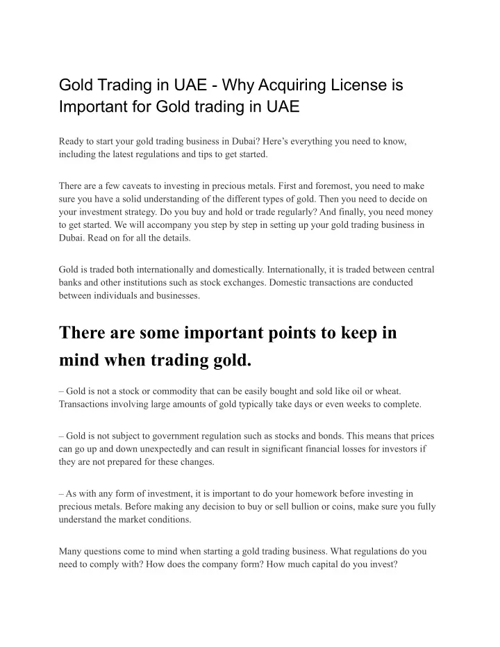 gold trading in uae why acquiring license