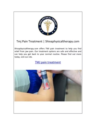 Tmj Pain Treatment  Shivaphysicaltherapy.com