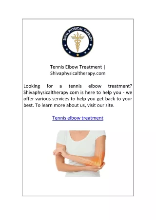 Tennis Elbow Treatment  Shivaphysicaltherapy.com