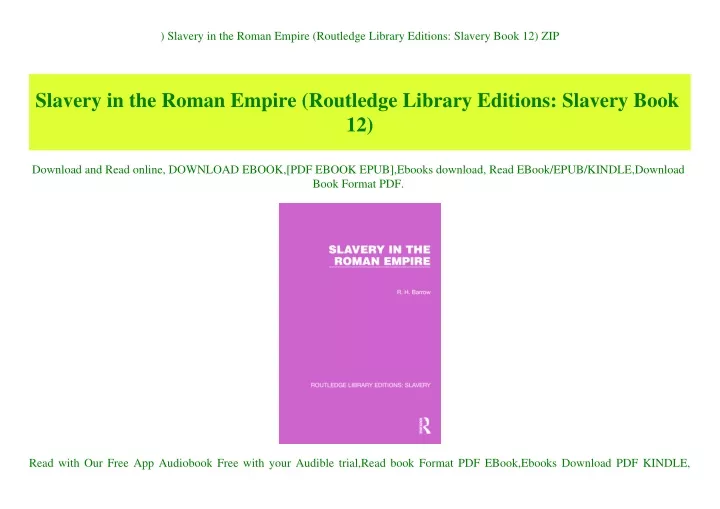 slavery in the roman empire routledge library