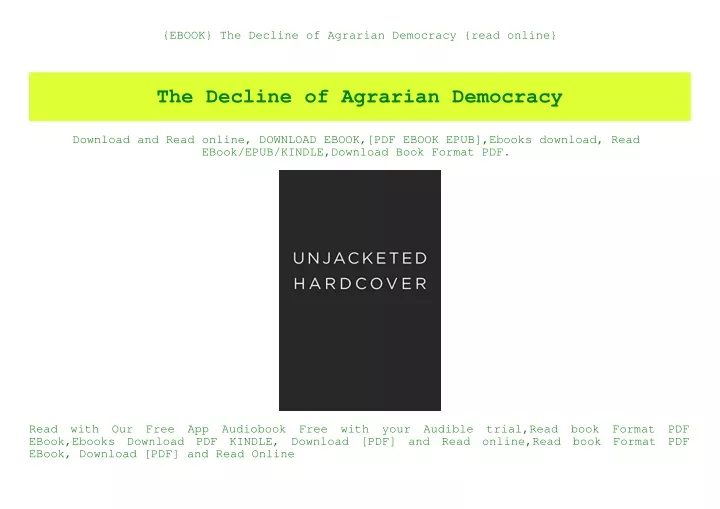 ebook the decline of agrarian democracy read