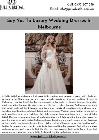Say Yes To Luxury Wedding Dresses In Melbourne