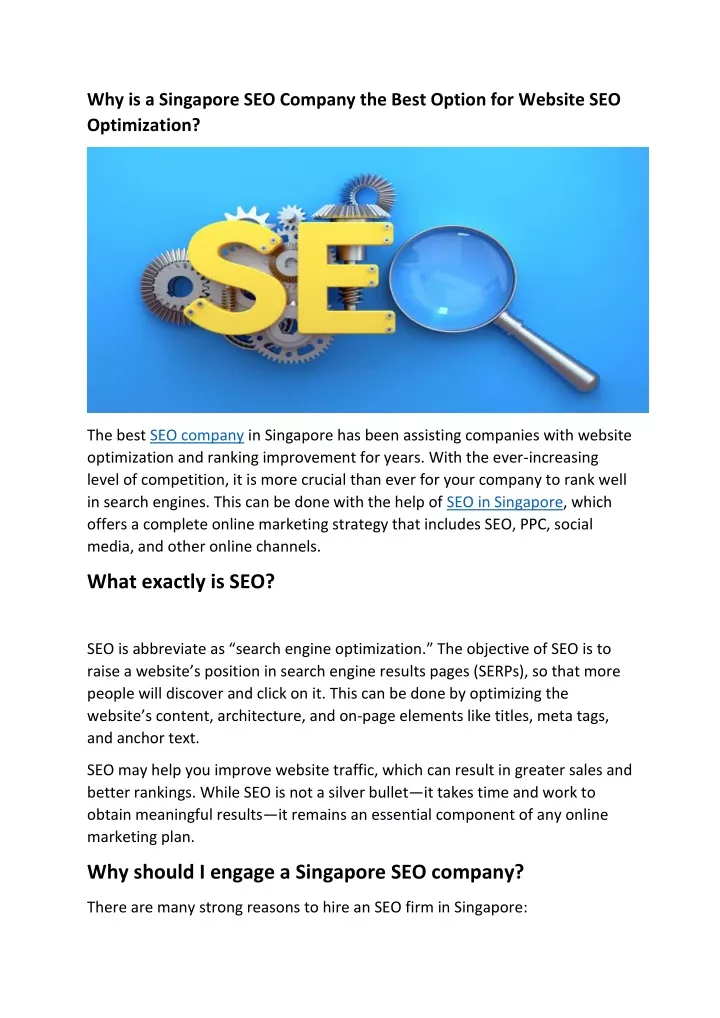 why is a singapore seo company the best option