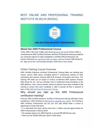 BEST ONLINE AWS PROFESSIONAL TRAINING INSTITUTE IN DELHI (NOIDA).