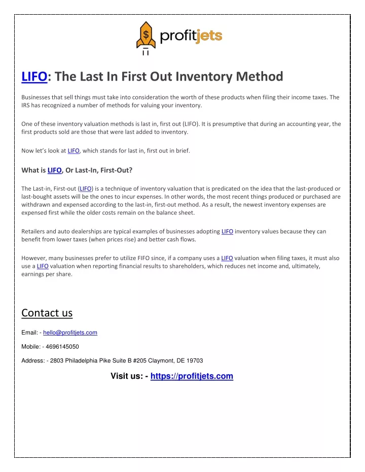 lifo the last in first out inventory method
